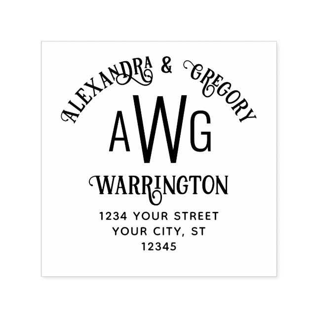 Carimbo Auto Entintado 3 Nome inicial do Casal do Monograma Endereço de d (Design)