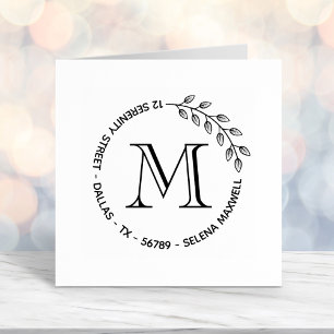 Carimbo Auto Entintado A coroa botânica deixa o endereço monograma redond