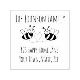 Carimbo Auto Entintado Abelhas de mel com selo de endereço cardíaco