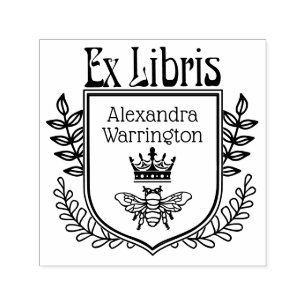 Carimbo Auto Entintado Abelhas de repouso botânico com ex-libris