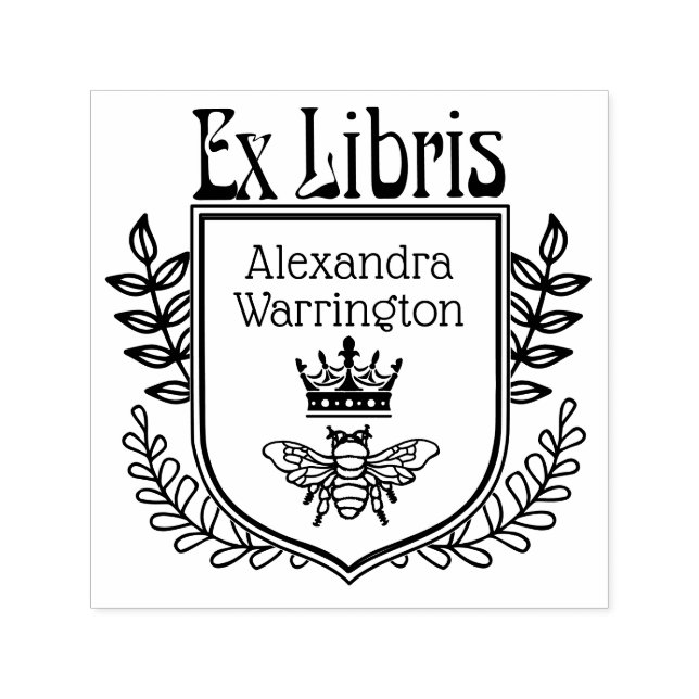 Carimbo Auto Entintado Abelhas de repouso botânico com ex-libris (Design)