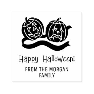 Carimbo Auto Entintado Abóboras Sorridente e Franzida Feliz Halloween Nom