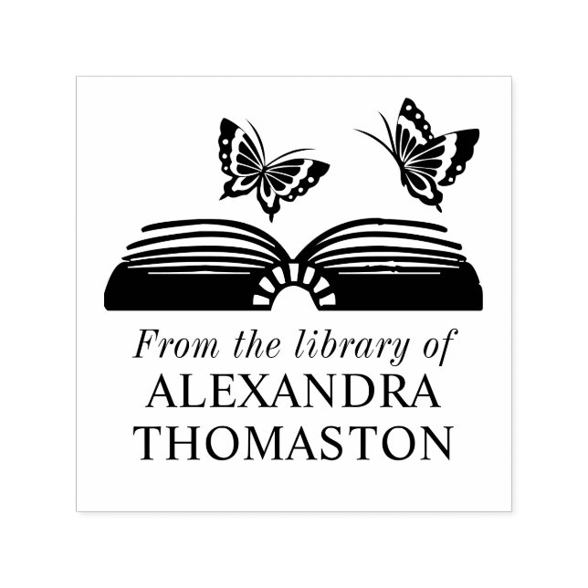 Carimbo Auto Entintado Abrir Livro com Dois Borboletas Nome do Livro da B (Design)