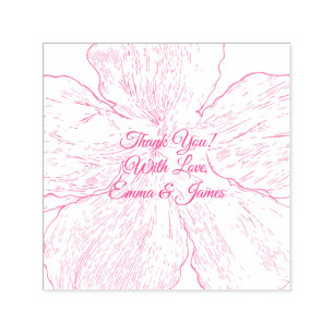 Carimbo Auto Entintado Agradecimento de Casamento Floral Rosa Claro