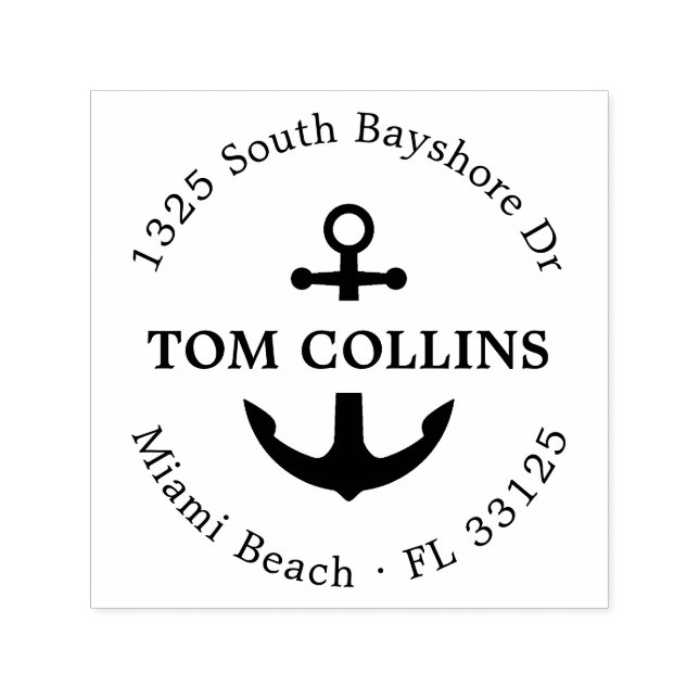 Carimbo Auto Entintado Âncora Náutica Elegante | Endereço para devolução  (Design)