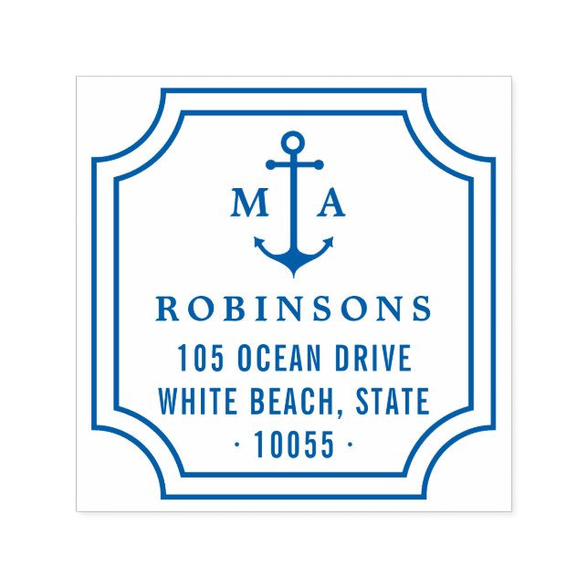 Carimbo Auto Entintado Âncora Náutica Monogramas Duplos Endereço de Retor (Design)