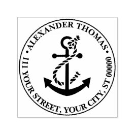 Carimbo Auto Entintado Âncora Náutica Vintage com Nome de Linha Endereço
