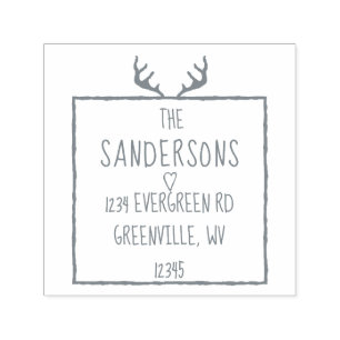 Carimbo Auto Entintado Antlers Rustic Woodland Calm Forest Endereço De Re