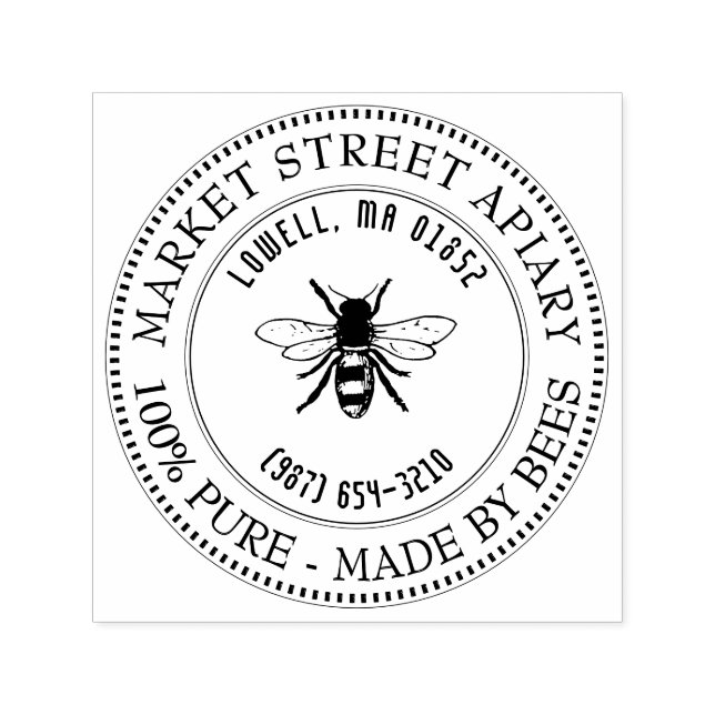 Carimbo Auto Entintado Apiary Name and Location Honeybee Honey Stamp (Design)