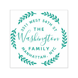 Carimbo Auto Entintado Arredondar Nome da Família Wreath Botânica Endereç