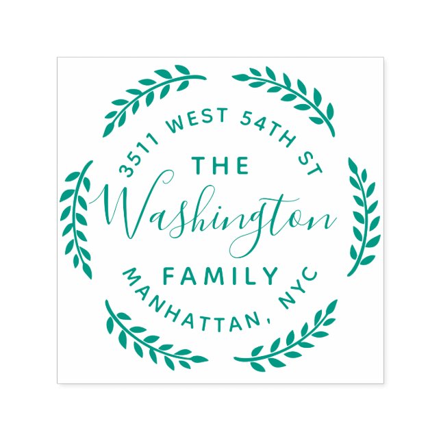 Carimbo Auto Entintado Arredondar Nome da Família Wreath Botânica Endereç (Design)