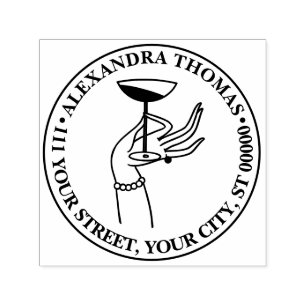 Carimbo Auto Entintado Art Deco Lady segurando vidro de champanhe