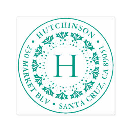 Carimbo Auto Entintado Art Deco Monogramo Nome da família redondo Nome do