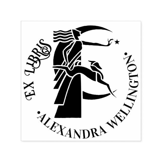 Carimbo Auto Entintado Art Deco Moon Goddese Dog Star Ex Libris Book Nome (Design)