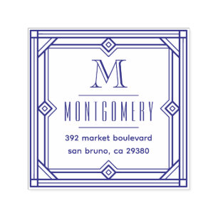 Carimbo Auto Entintado Art Deco Quadro Monograma Nome da Família Nome Ret