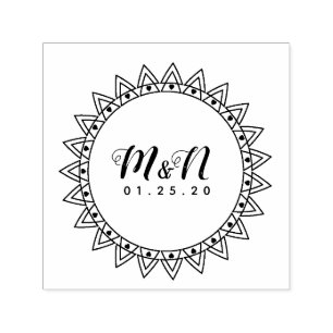 Carimbo Auto Entintado Arte de Linha Logotipo de Casamento Coração Circul