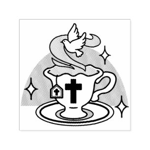 Carimbo Auto Entintado Arte Fiável - Teacup com Cruz e Dove