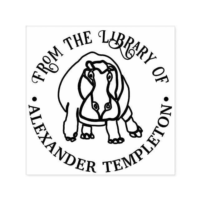 Carimbo Auto Entintado Arte Linear de Hipopótamo Feroz Nome do Livro da B (Design)