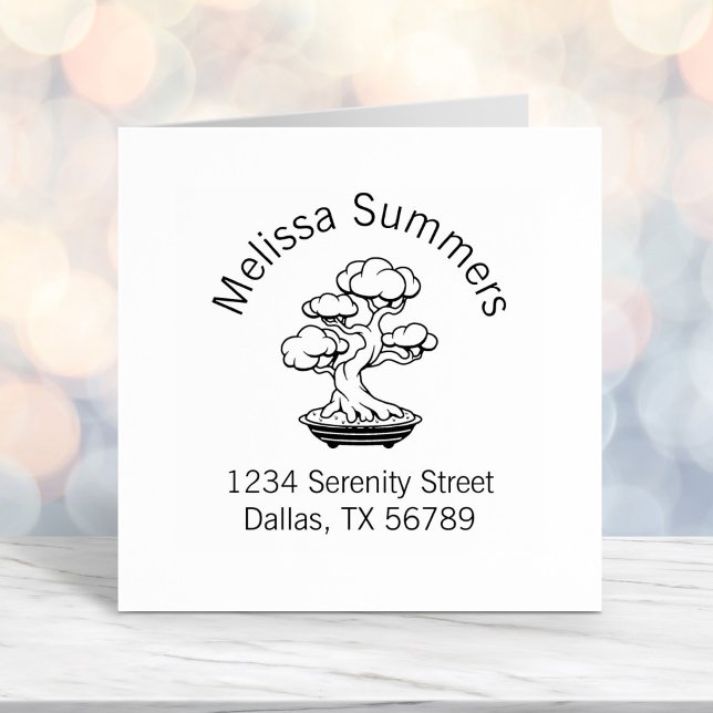 Carimbo Auto Entintado Árvore Bonsai japonesa em um endereço de bandeja (Criador carregado)