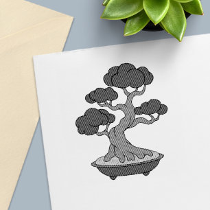 Carimbo Auto Entintado Árvore Bonsai Japonesa em uma Bandeja, Gravada