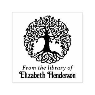 Carimbo Auto Entintado Árvore de Folha Rústica com Nome do Livro da Bibli