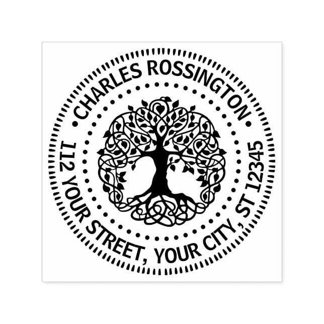 Carimbo Auto Entintado Árvore Frondosa com Raízes Nome Endereço de Retorn (Design)