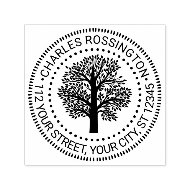 Carimbo Auto Entintado Árvore genealógica rústica com folhas Nome redondo (Design)