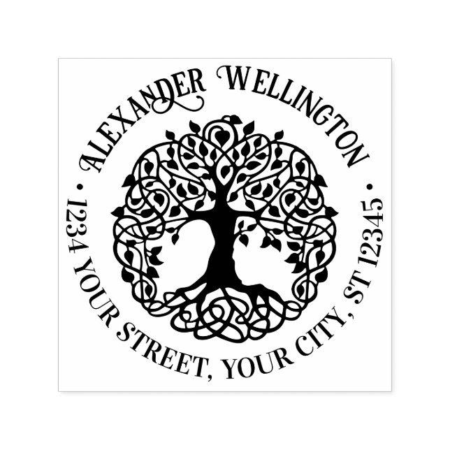 Carimbo Auto Entintado Árvore rustica de folheto com nome raiz Endereço d (Design)