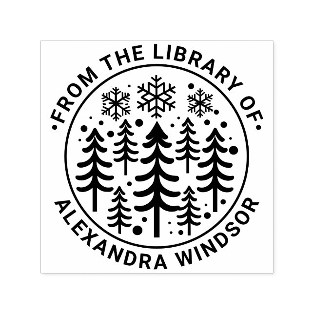 Carimbo Auto Entintado Árvores de Abeto e Flocos de Neve Nome do Livro da (Design)
