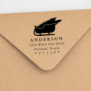 Carimbo Auto Entintado Árvores de Natal em Sleigh Return Address