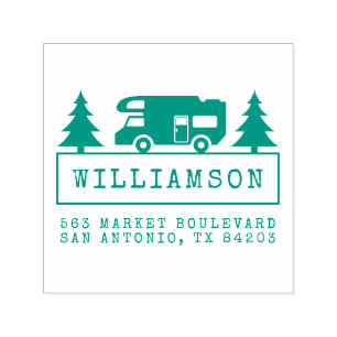 Carimbo Auto Entintado Árvores e RV Nome da família Silhuette Endereço de