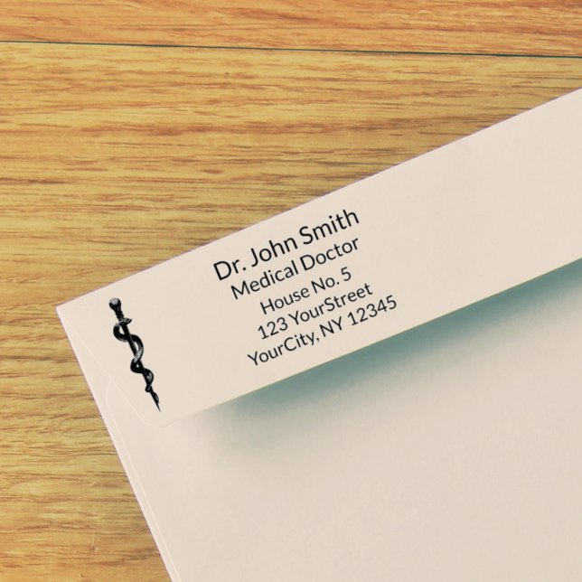 Carimbo Auto Entintado Asclépio Médico Simples Caduceus Preto Branco (Criador carregado)