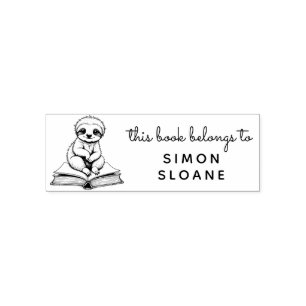 Carimbo Auto Entintado Baby Sloth Reader Este Livro Pertence A
