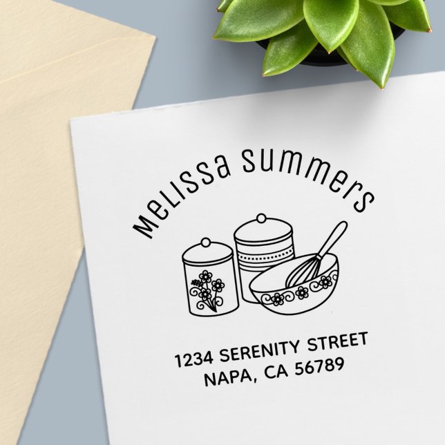 Carimbo Auto Entintado Baking - Mixing Bowl, Whisker Arch Address (Criador carregado)