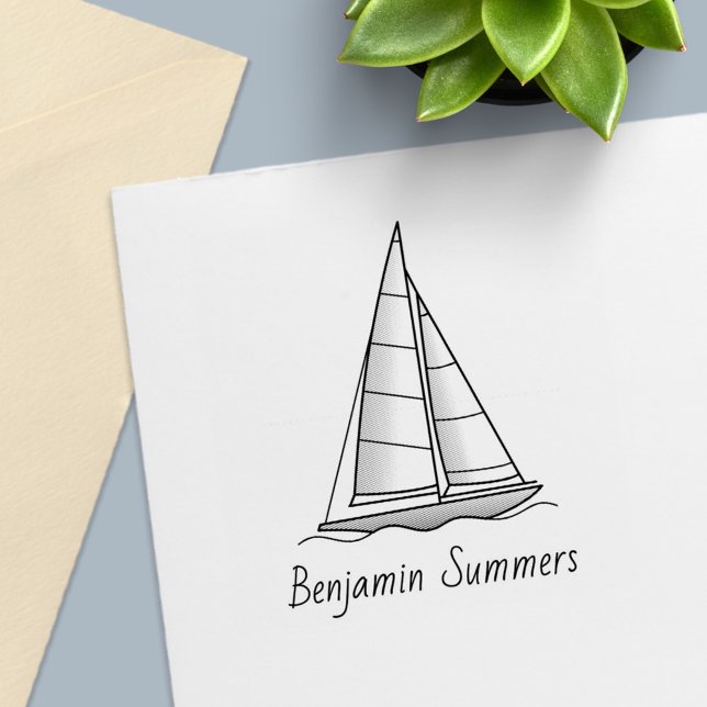 Carimbo Auto Entintado Barco à Vela Náutico Iate Nome Personalizado (Criador carregado)