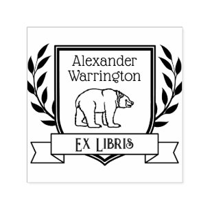 Carimbo Auto Entintado Bear Crest Ribbon Ex Libris Biblioteca Nome