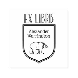 Carimbo Auto Entintado Bear Draart Deco Crest Ex Libris Book Nome