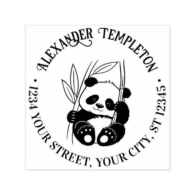 Carimbo Auto Entintado Bebê Panda Fofo com Nome do Endereço de Devolução  (Design)