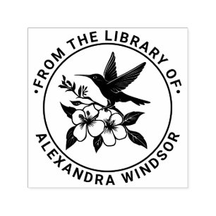 Carimbo Auto Entintado Beija-flor no Nome do Livro da Biblioteca do Ramo