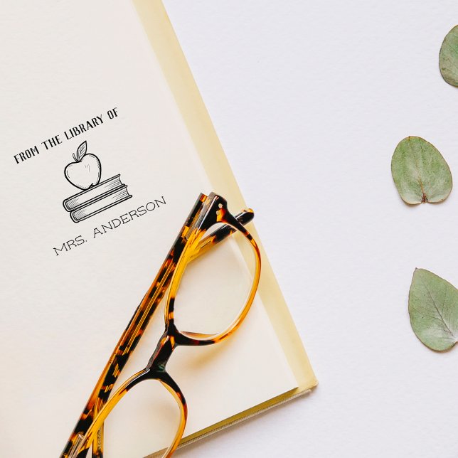 Carimbo Auto Entintado Bela Apple De Professora Rustic Da Biblioteca De (Criador carregado)