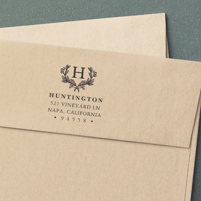 Carimbo Auto Entintado Berry Laurel Monograma Return Address Stamp (Criador carregado)