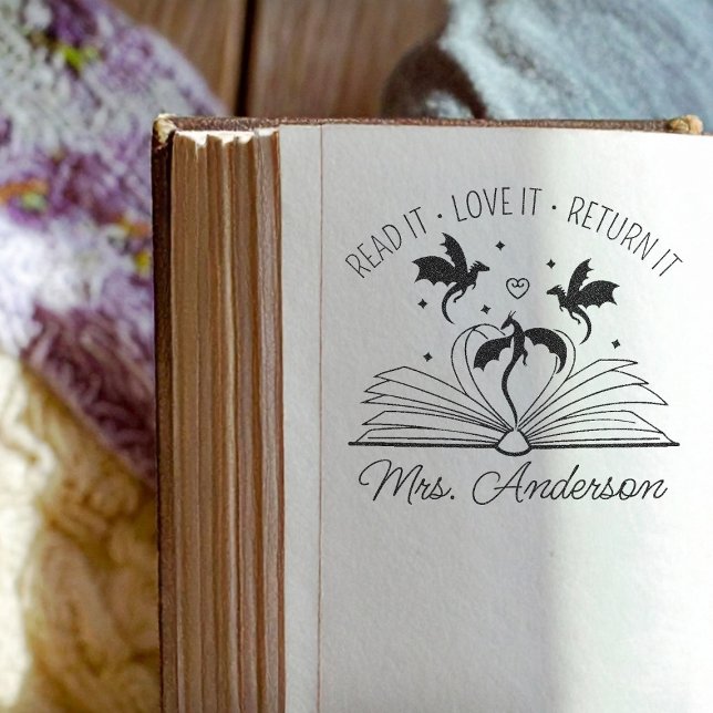 Carimbo Auto Entintado Biblioteca de Dragões Bonitos Floral Torne sua Pro (Criador carregado)