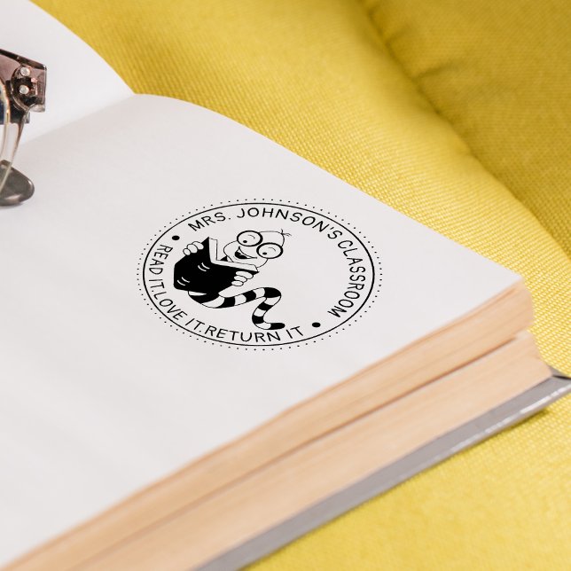 Carimbo Auto Entintado Biblioteca de Professores Minhoca de Livros Sala d (Criador carregado)
