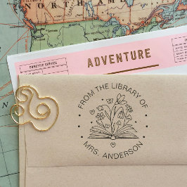 Carimbo Auto Entintado Biblioteca Floral Bela Cresce Sua Mente Professor