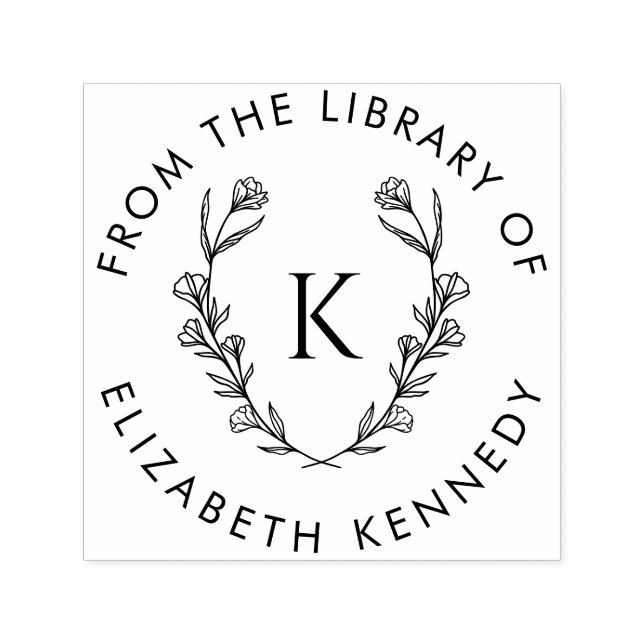 Carimbo Auto Entintado Biblioteca inicial redonda Floral Botânica (Design)