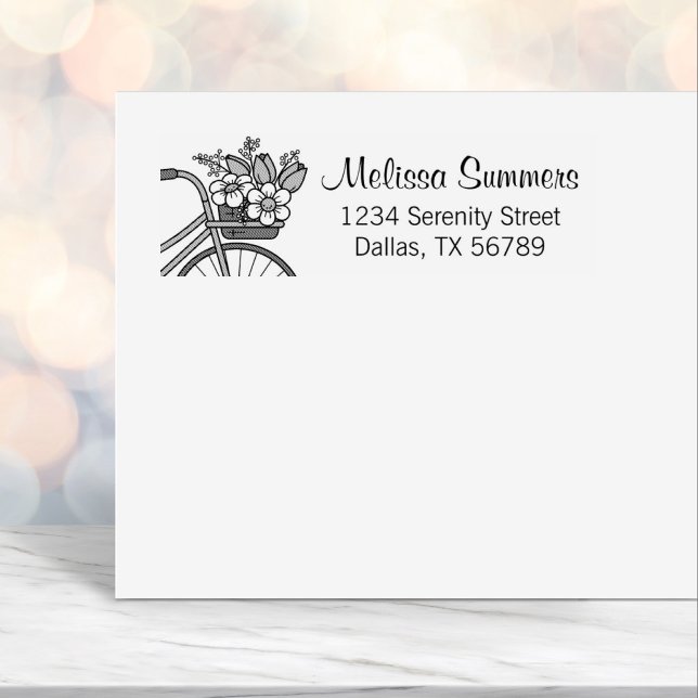 Carimbo Auto Entintado Bicicleta com Endereço de Flower Basket (Criador carregado)