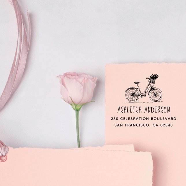 Carimbo Auto Entintado Bicicleta Cute com Flores Nome Personalizado Ender (Criador carregado)