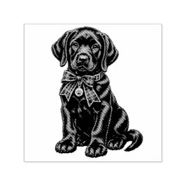 Carimbo Auto Entintado Black Lab Wearing a Bow Cute Rubber Stamp