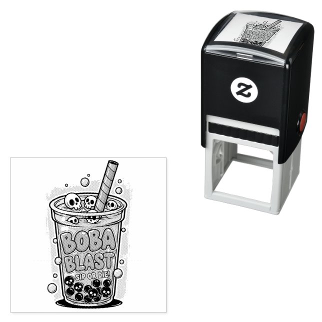 Carimbo Auto Entintado Boba Blast – Sip or Die! Self Inking Rubber Stamp (In Situ)