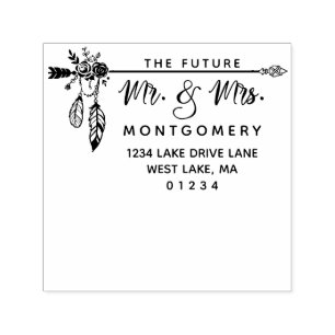 Carimbo Auto Entintado Boho Floral O Futuro Sr. Endereço de Devolução 